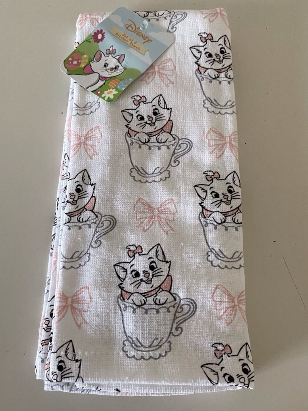 2 Pk Disney The Aristocats‎ Marie Teacup Pink Bows Kitchen Towels 16” X 26” NEW
